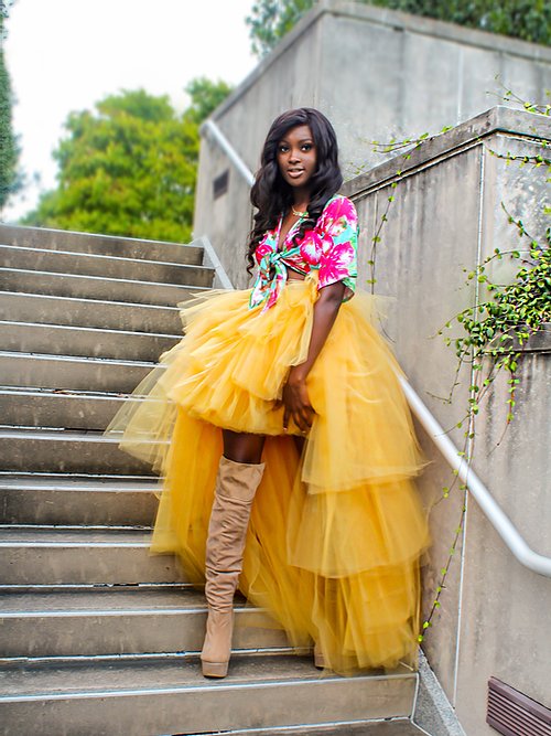 Yellow layered tulle skirt best sale